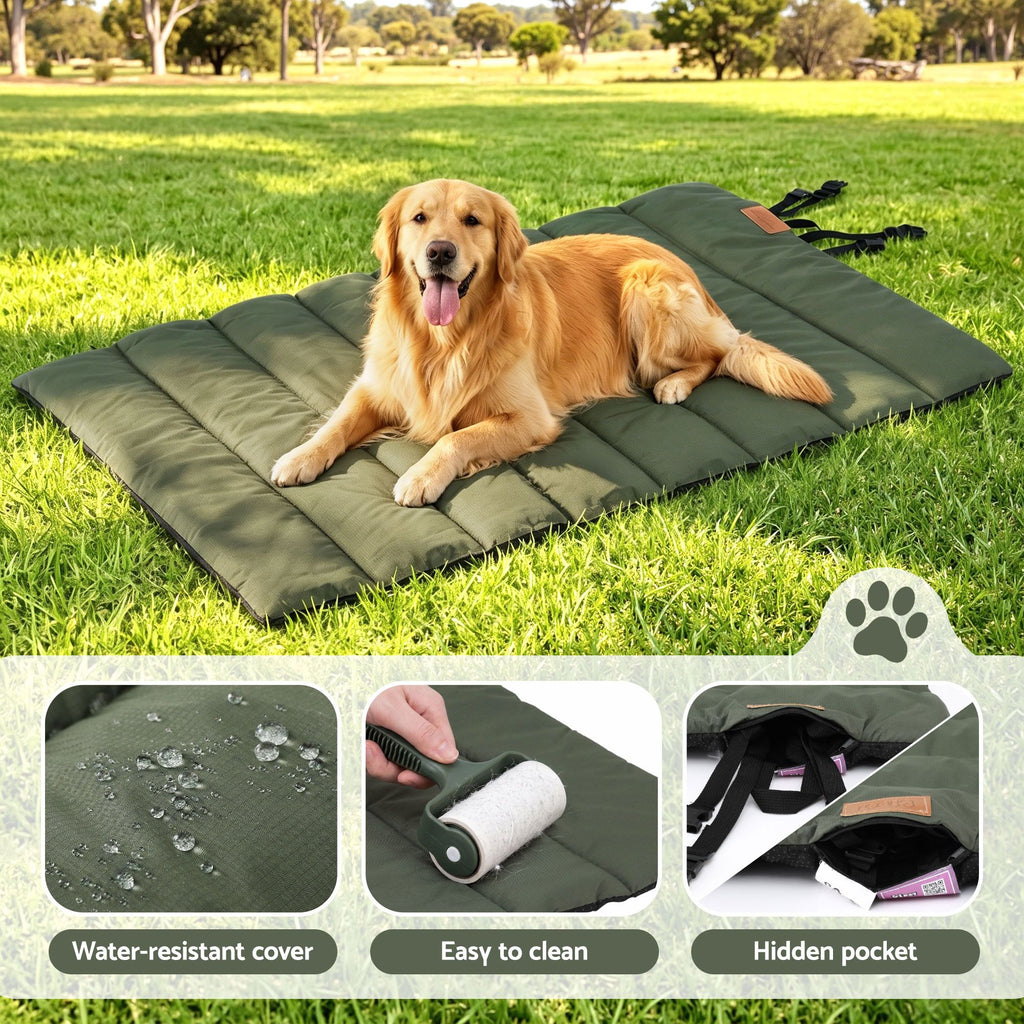 Steel Pack Roll-Up Outdoor Dog Bed – Green (110 × 67 cm)