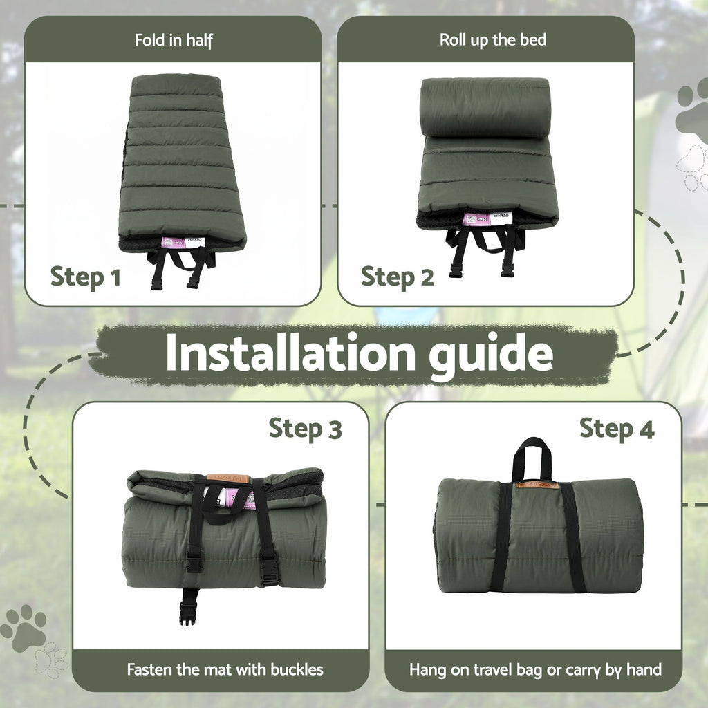 Steel Pack Roll-Up Outdoor Dog Bed – Green (110 × 67 cm)