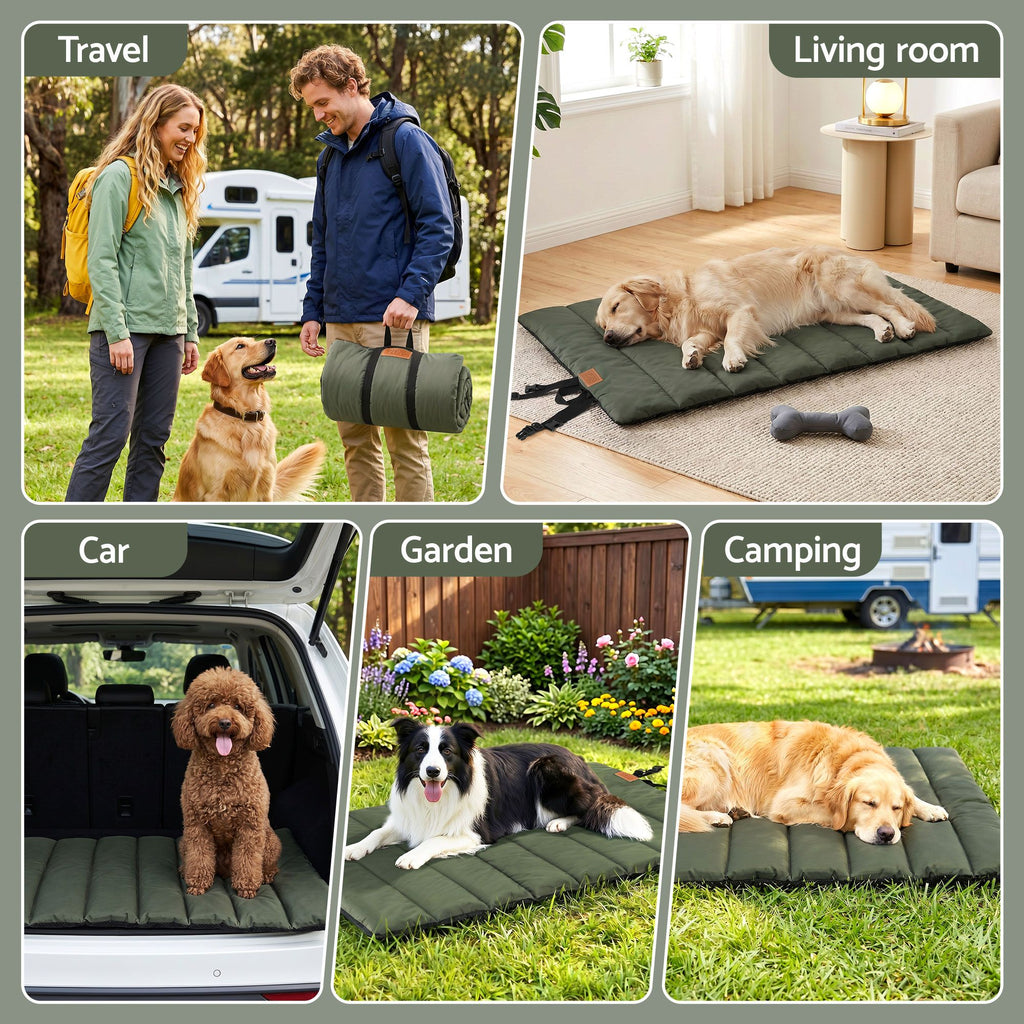 Steel Pack Roll-Up Outdoor Dog Bed – Green (110 × 67 cm)