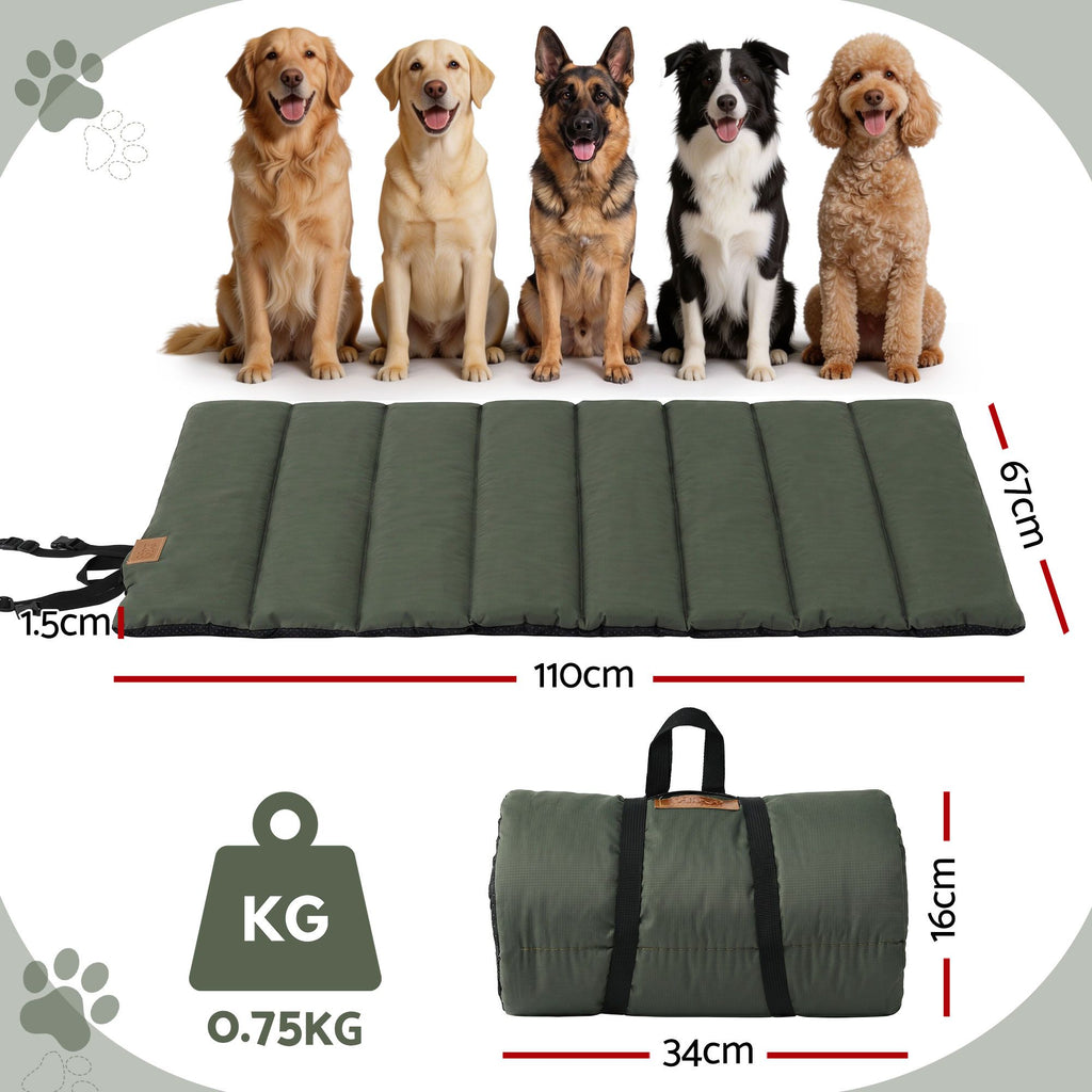 Steel Pack Roll-Up Outdoor Dog Bed – Green (110 × 67 cm)
