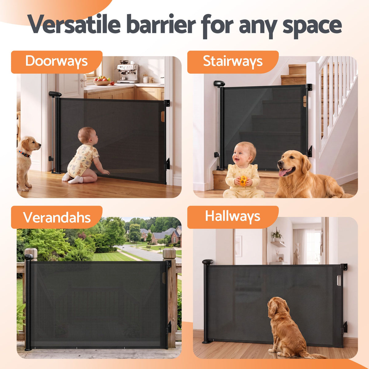 Steel Pack Retractable Pet Gate – Black (up to 140 cm)