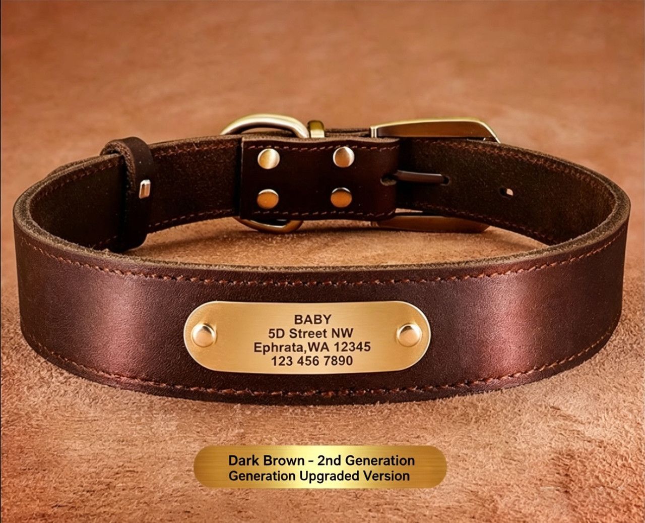 Steel Pack Genuine Leather Collar – Dark Brown, XS