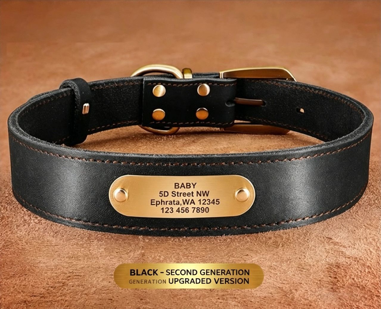 Steel Pack Genuine Leather Collar – Black, XL