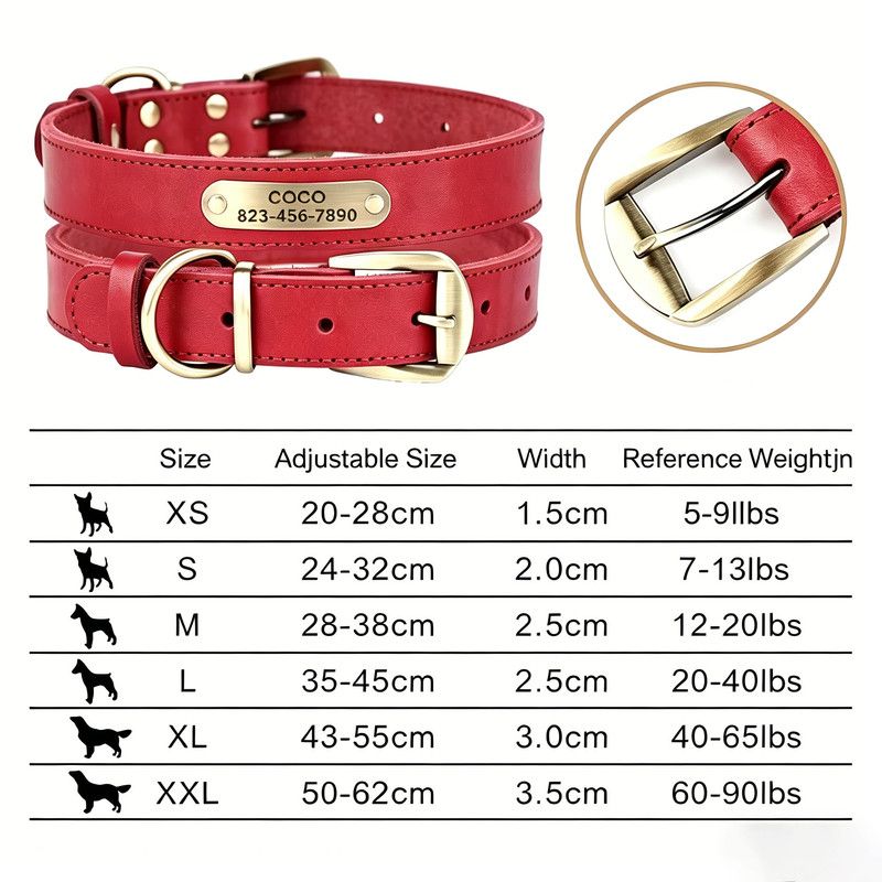 Steel Pack Genuine Leather Collar – Red, M