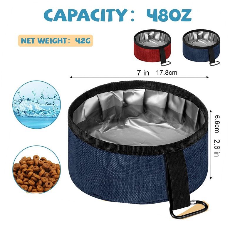 Durable Oxford Fabric Collapsible Dog Bowl, Portable Foldable Pet Food and Water Container for Outdoor Adventures, Camping, and Daily Walks with Convenient Carabiner Clip, Large Capacity Travel Bowl for Dogs and Cats (L, Pink)