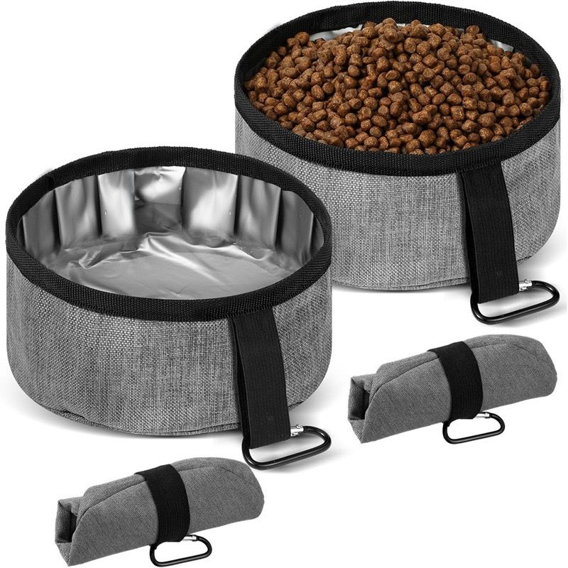 Durable Oxford Fabric Collapsible Dog Bowl, Portable Foldable Pet Food and Water Container for Outdoor Adventures, Camping, and Daily Walks with Convenient Carabiner Clip, Large Capacity Travel Bowl for Dogs and Cats (S, Camo)
