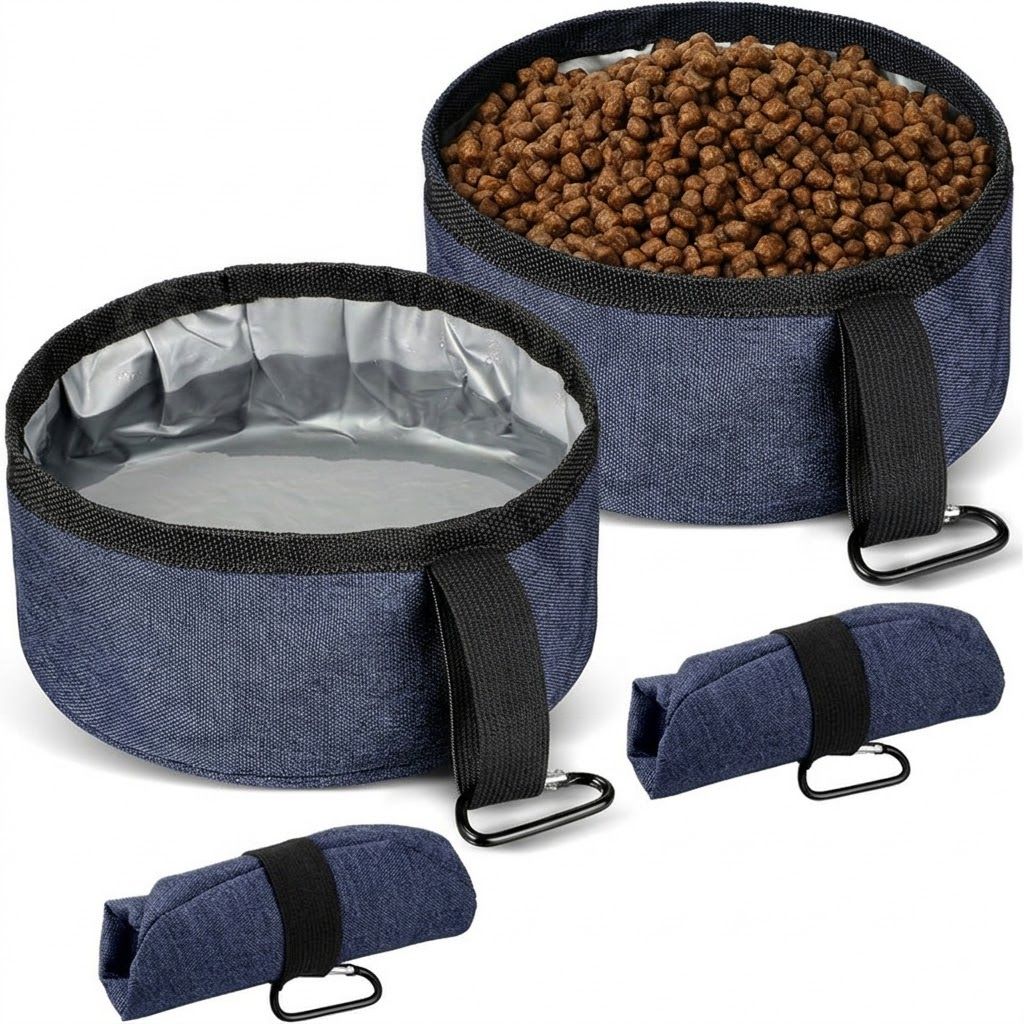 Durable Oxford Fabric Collapsible Dog Bowl, Portable Foldable Pet Food and Water Container for Outdoor Adventures, Camping, and Daily Walks with Convenient Carabiner Clip, Large Capacity Travel Bowl for Dogs and Cats (S, Red)