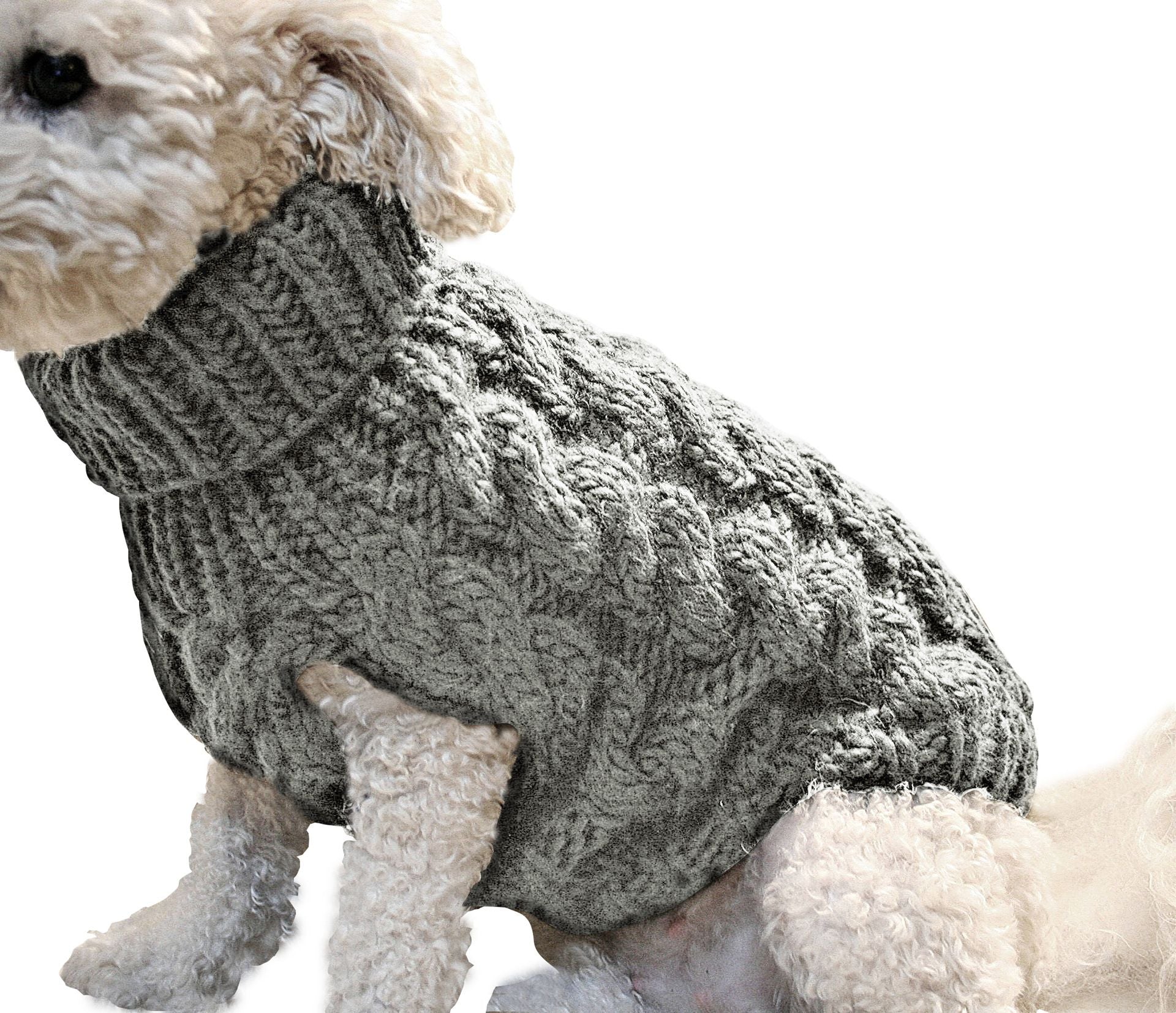 Grey XL size Cosy Cable Knit Dog Jumper -  Warm Winter Pet Clothing, Soft High Neck Design, Small to Medium Dogs, Easy Wear Pullover Style, Ideal for Chilly Evenings and Outdoor Walks