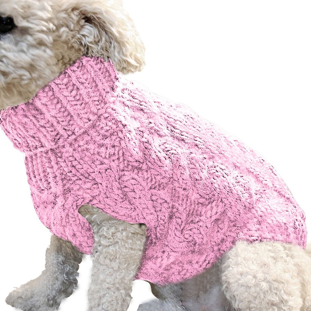 Pink M size Cosy Cable Knit Dog Jumper -  Warm Winter Pet Clothing, Soft High Neck Design, Small to Medium Dogs, Easy Wear Pullover Style, Ideal for Chilly Evenings and Outdoor Walks