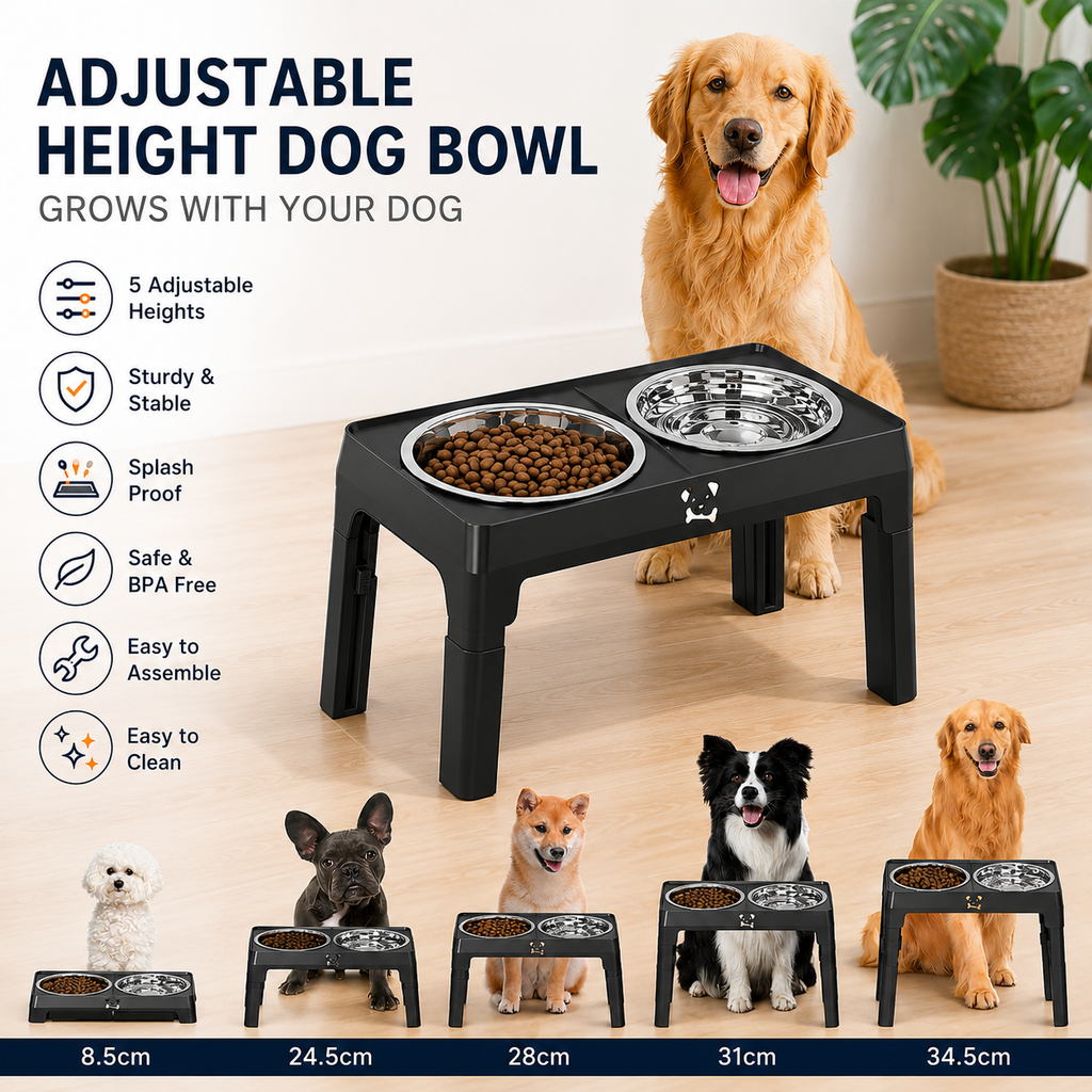 Steel Pack Adjustable Elevated Bowl Stand – Black
