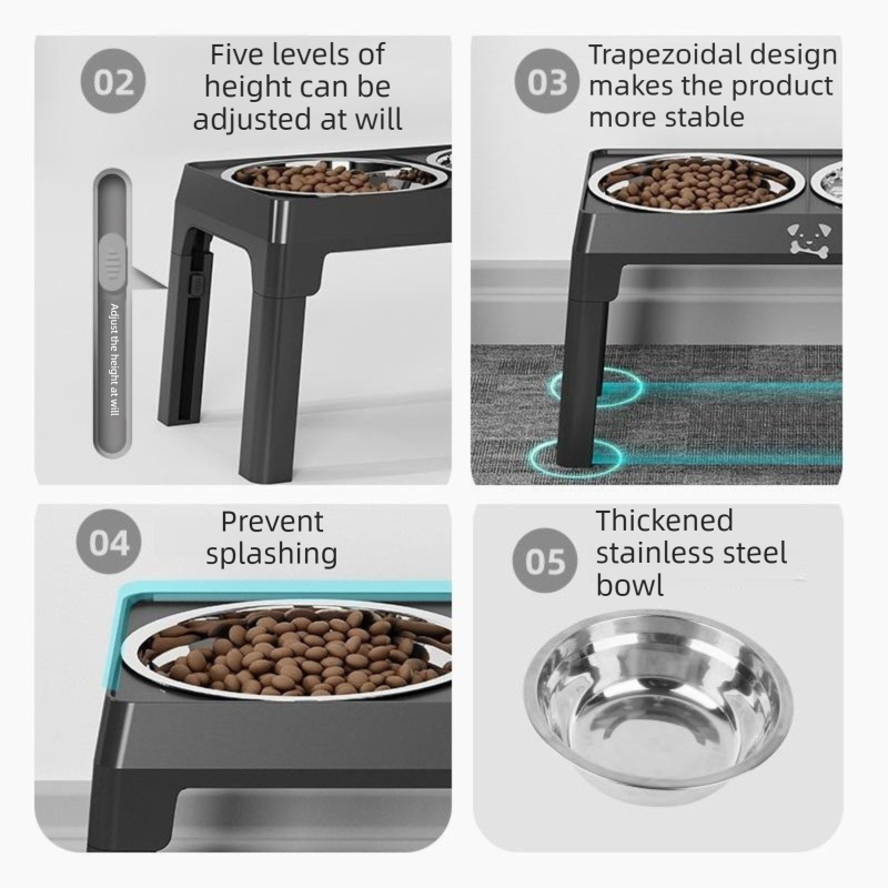 Steel Pack Adjustable Elevated Bowl Stand – Black