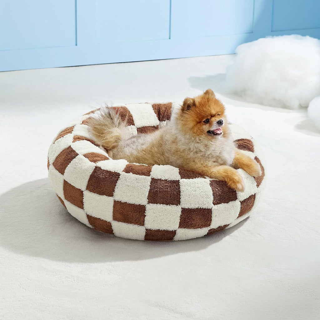 Steel Pack Calming Donut Bed – Coffee Plaid, 50 cm