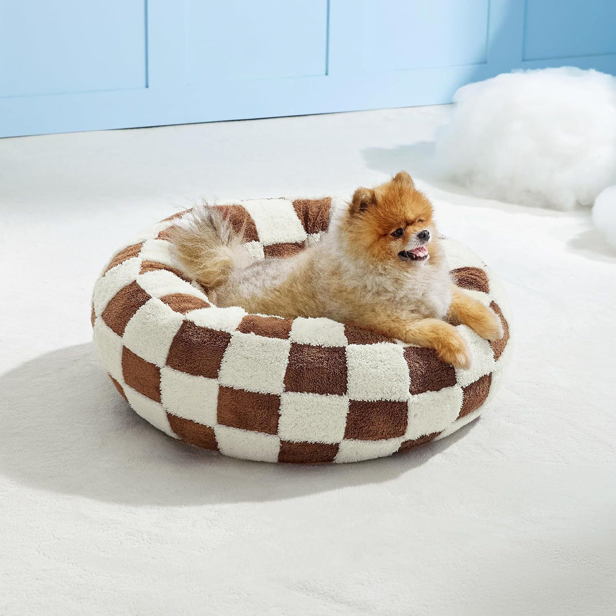 Steel Pack Calming Donut Bed – Coffee Plaid, 60 cm