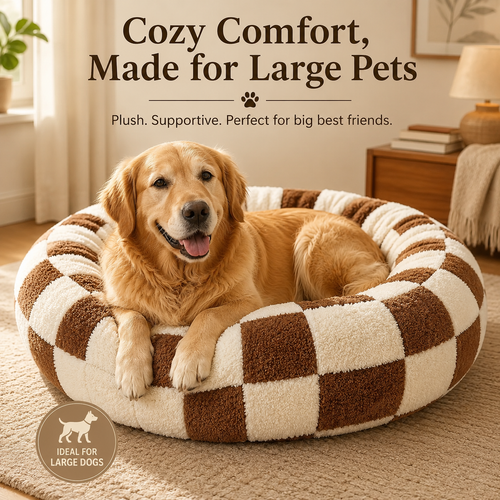 Steel Pack Calming Donut Bed – Coffee Plaid, 70 cm