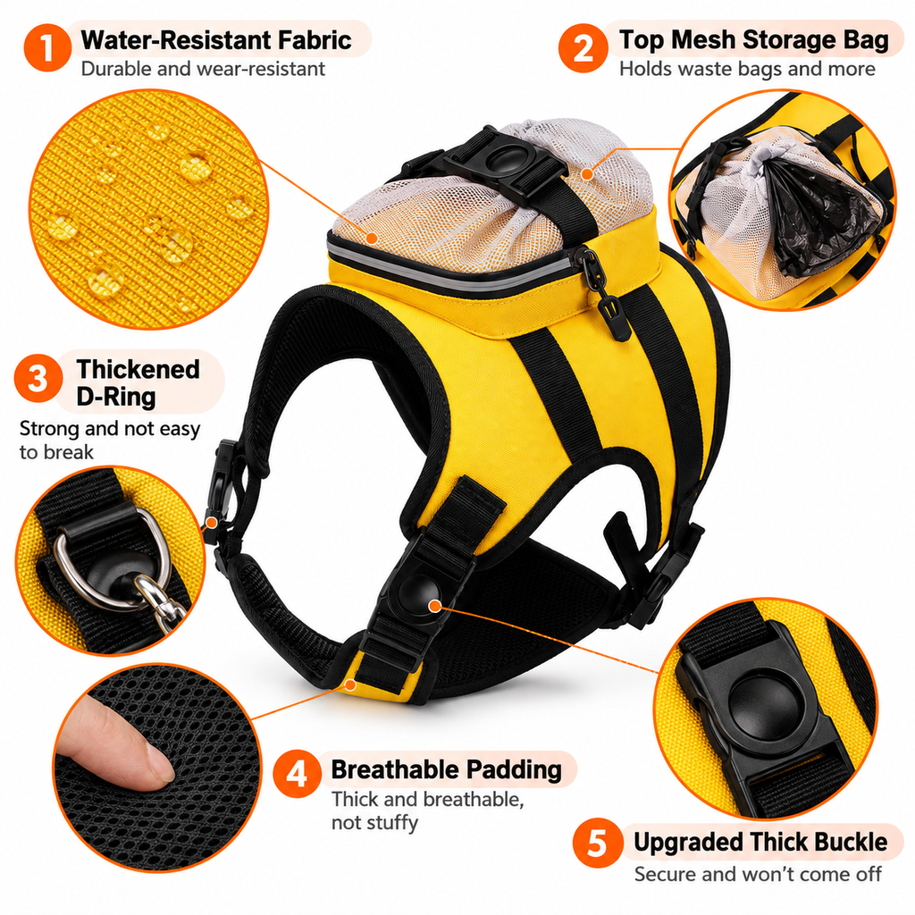 Steel Pack No-Pull Backpack Harness – Black, L (22 kg+)