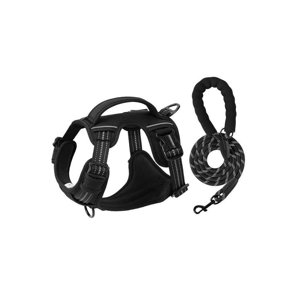 Steel Pack No-Pull Harness & Lead Set – Black, L (chest 50–73 cm)